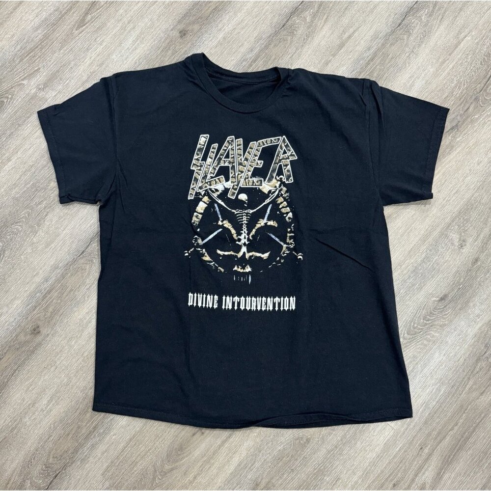 Vintage Y2K Slayer Divine Intourvention Band Tee Skull Bones Concert Tour Promo